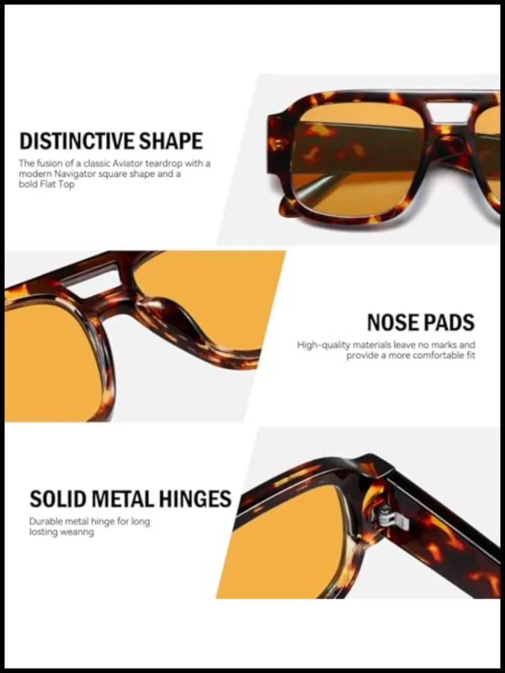 Square Aviator Sunglasses Retro 70s Chunky Double Bridge Flat Top Y2K Shades